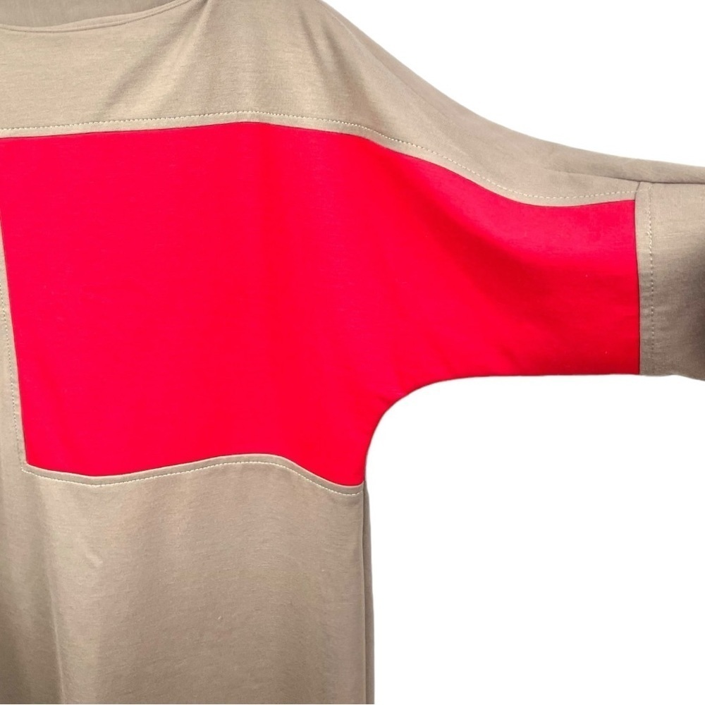 Olive and Red Colorblock Ponte Contemporary Dolman Long Sleeve Midi Dress Size L - Picture 4 of 6